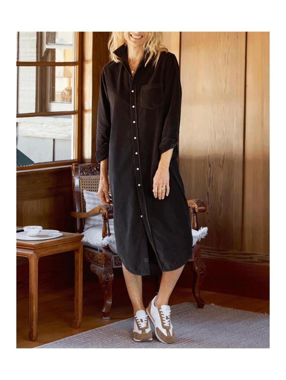 FRANK & EILEEN RORY COTTON CORDUROY LONG SLEEVE SHIRT DRESS EXPRESSO SZ XL EUC